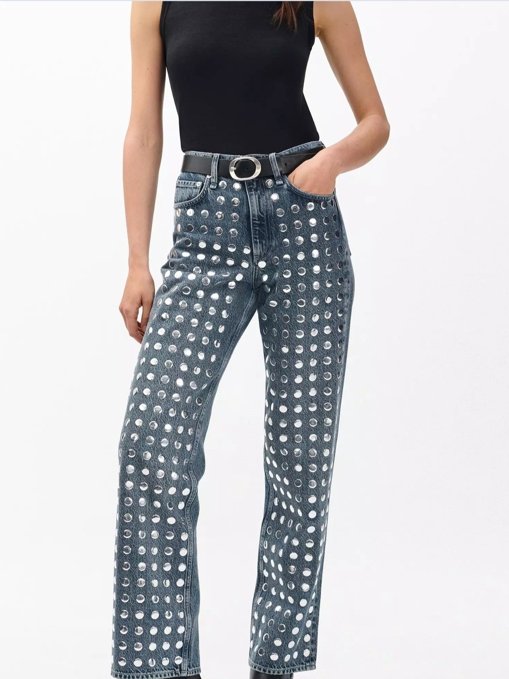 rag & bone Black Studded Straight-Leg Jeans